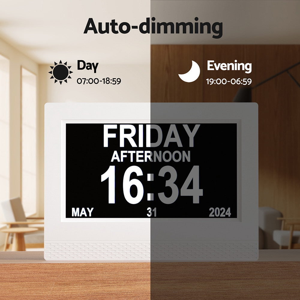 Artiss 7-Inch Multi-Functional Digital Day Clock with Calendar and Alarm in White