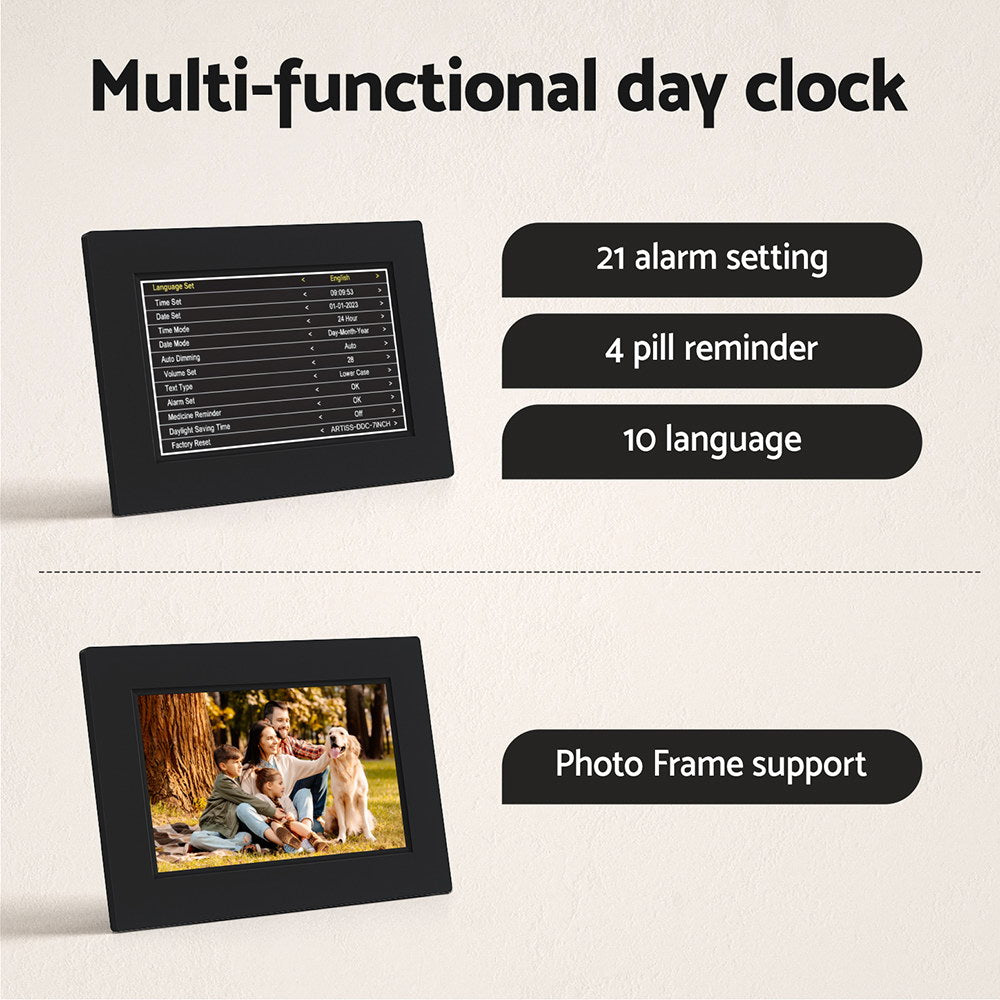 Artiss 8-Inch Multifunctional Digital Day Clock with Calendar and Alarm - Black