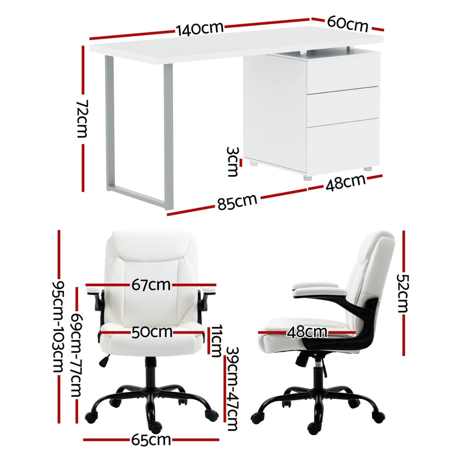 Artiss Computer Desk Executive Office Chairs Sets White, image 2