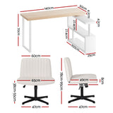 Artiss Office Desk & Chair Set 140cm Computer Desk with Rotatable Bookshelf & Criss Cross Office Chair Armless Swivel Chair, Home Office Study Workstation Furniture - Front View