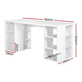Artiss Computer Desk Bookshelf White 150CM - Front View