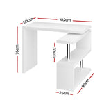 Artiss Computer Desk L-Shape Bookshelf White - Front View