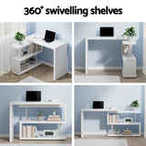Artiss Computer Desk L-Shape Bookshelf White - Top-Down View