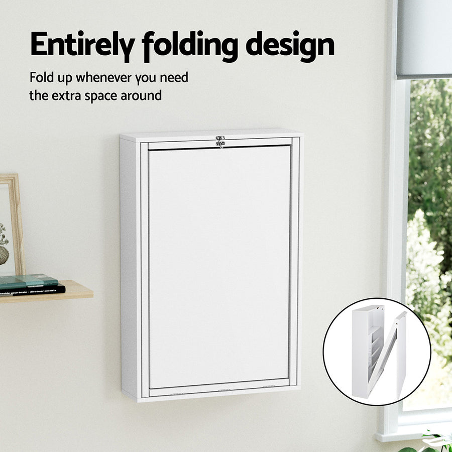 Artiss Computer Desk Office Chair Set PU Leather Wall Mount Foldable Table White, image 5