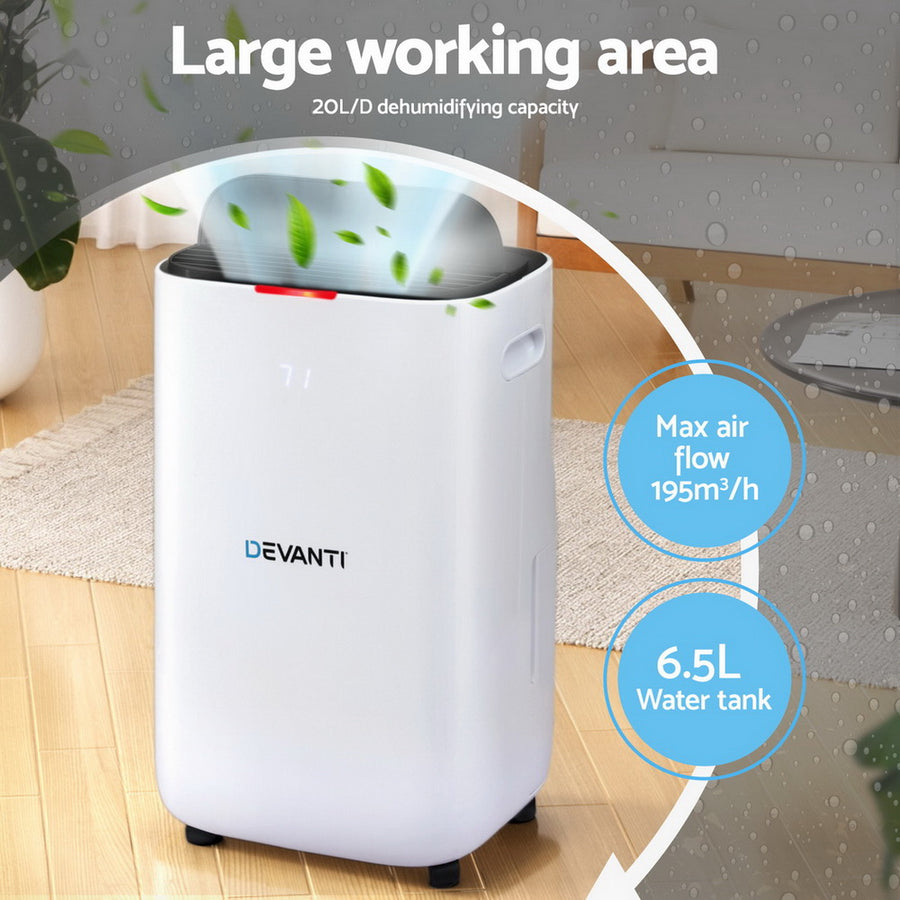 Devanti Dehumidifier 20L Air Purifier White, image 4
