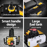 Giantz 82CC Post Hole Digger 200mm Petrol Drill Auger Extension Bits - Rear View