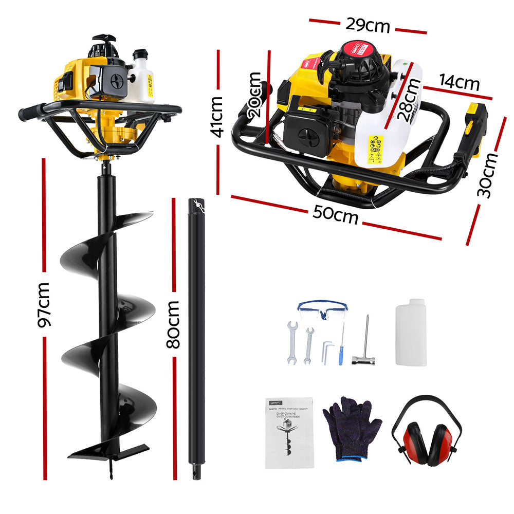 Giantz Post Hole Digger 300mm Petrol Drill Auger Extension Bits