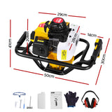 Giantz 82CC Post Hole Digger Motor Only Petrol Engine Yellow - Front View