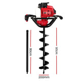 Giantz 80CC Post Hole Digger 200mm Petrol Drill Extension Auger Bits - Front View