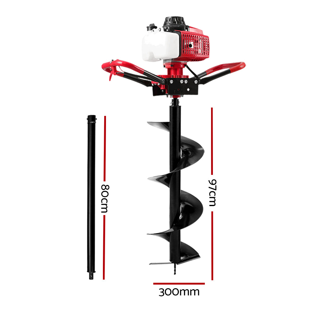 Giantz Post Hole Digger 300mm Petrol Drill Extension Auger Bits