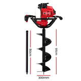 Giantz 80CC Post Hole Digger 300mm Petrol Drill Extension Auger Bits - Front View