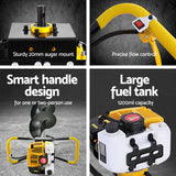 Giantz 74CC Post Hole Digger Petrol Motor Drill Extension Auger Bits Kits - Rear View