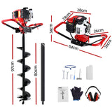 Giantz 65CC Post Hole Digger 200mm Petrol Drill Auger Extension Bits - Front View