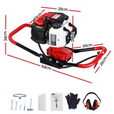Giantz Post Hole Digger Motor Only Petrol Engine Red - Side View