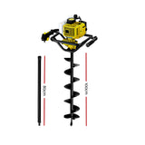 Giantz 90CC Post Hole Digger 200mm Petrol Drill Auger Extension Bits - Front View