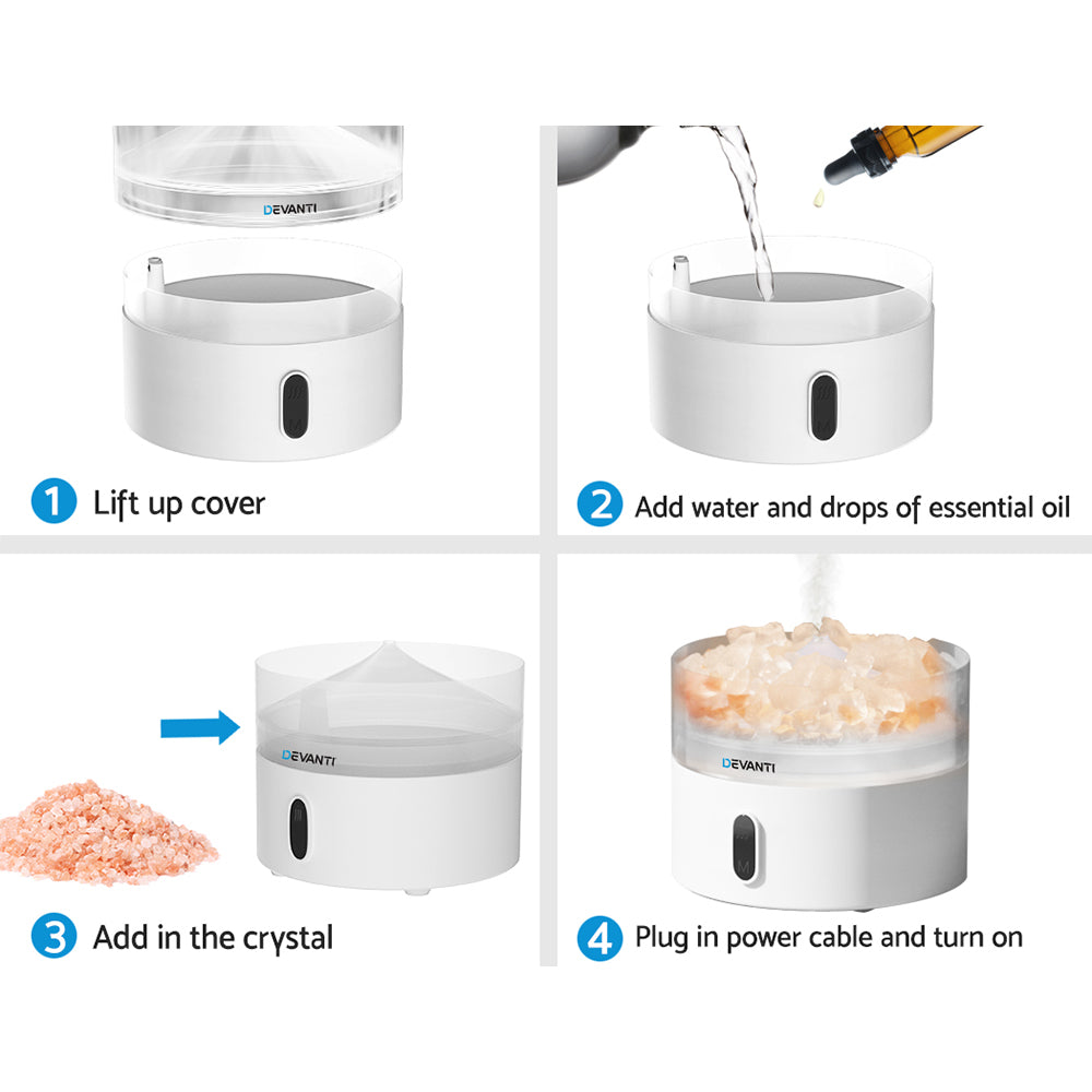Devanti Ultrasonic Essential Oil Aroma Diffuser with Himalayan Salt Crystals - 220ml