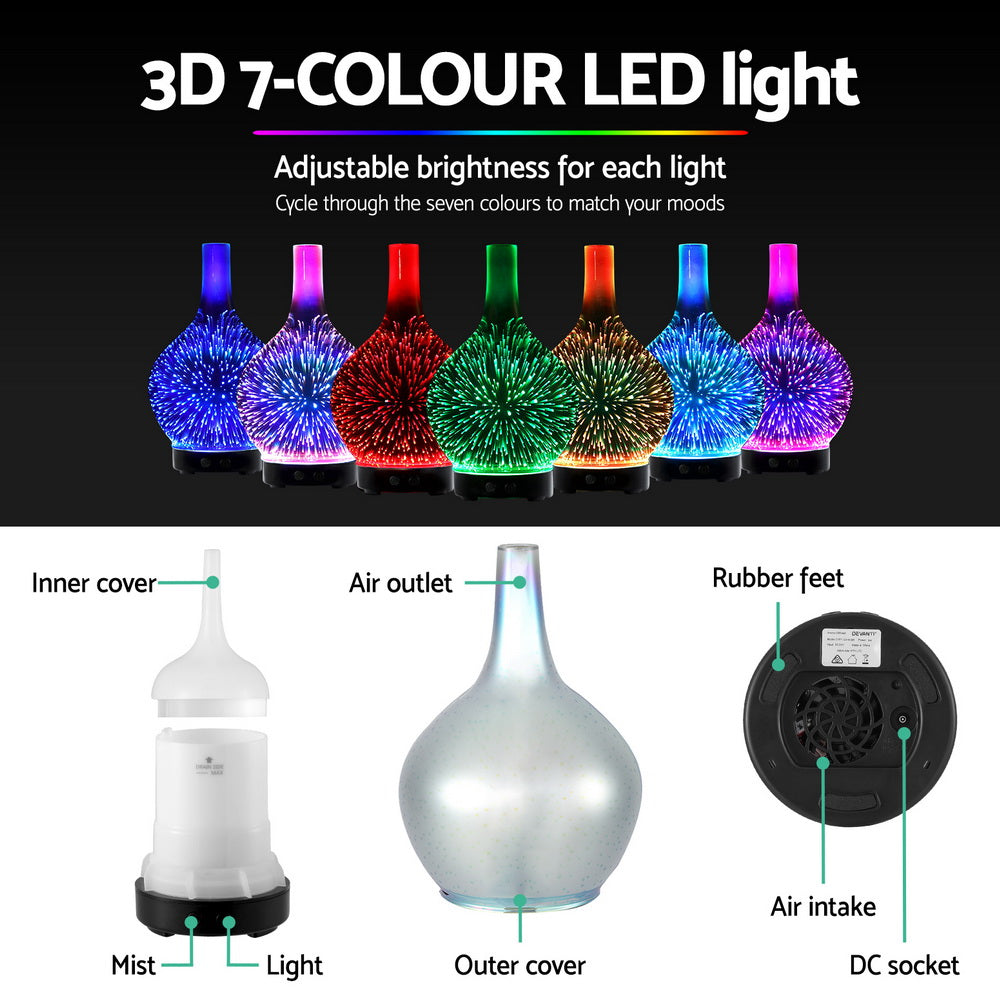 Devanti 4-in-1 Ultrasonic Aroma Diffuser with 3D Light Effect and Humidifier