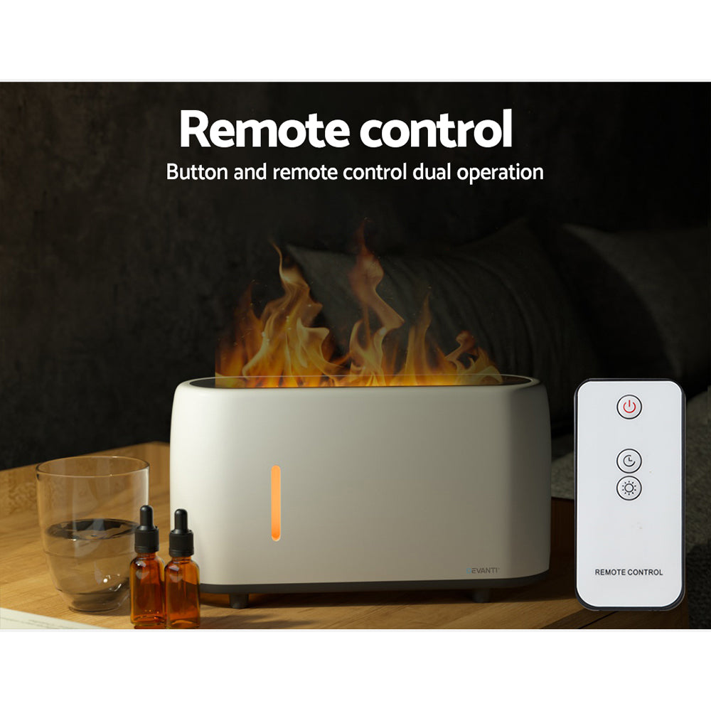 Devanti Ultrasonic Aroma Diffuser with Simulated Flame Effects - 240ml Aromatherapy Humidifier and Night Light