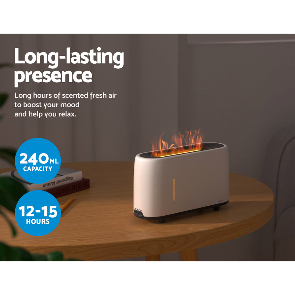 Devanti Ultrasonic Aroma Diffuser with Simulated Flame Effects - 240ml Aromatherapy Humidifier and Night Light