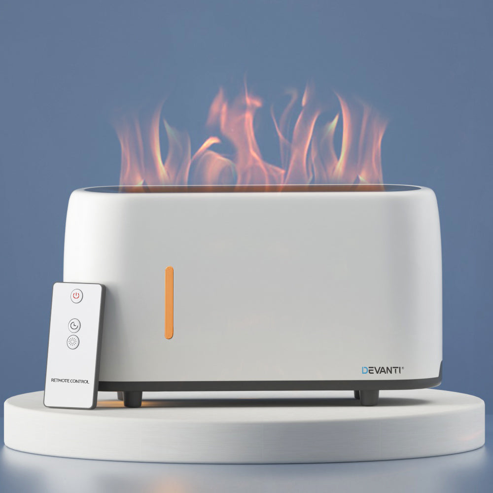 Devanti Ultrasonic Aroma Diffuser with Simulated Flame Effects - 240ml Aromatherapy Humidifier and Night Light