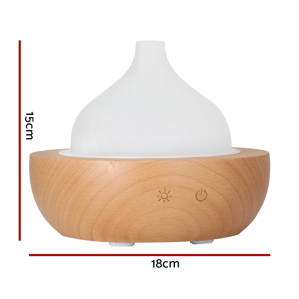 Devanti Ultrasonic Essential Oil Diffuser with LED Night Light and Humidifier - Glass and Wood Design