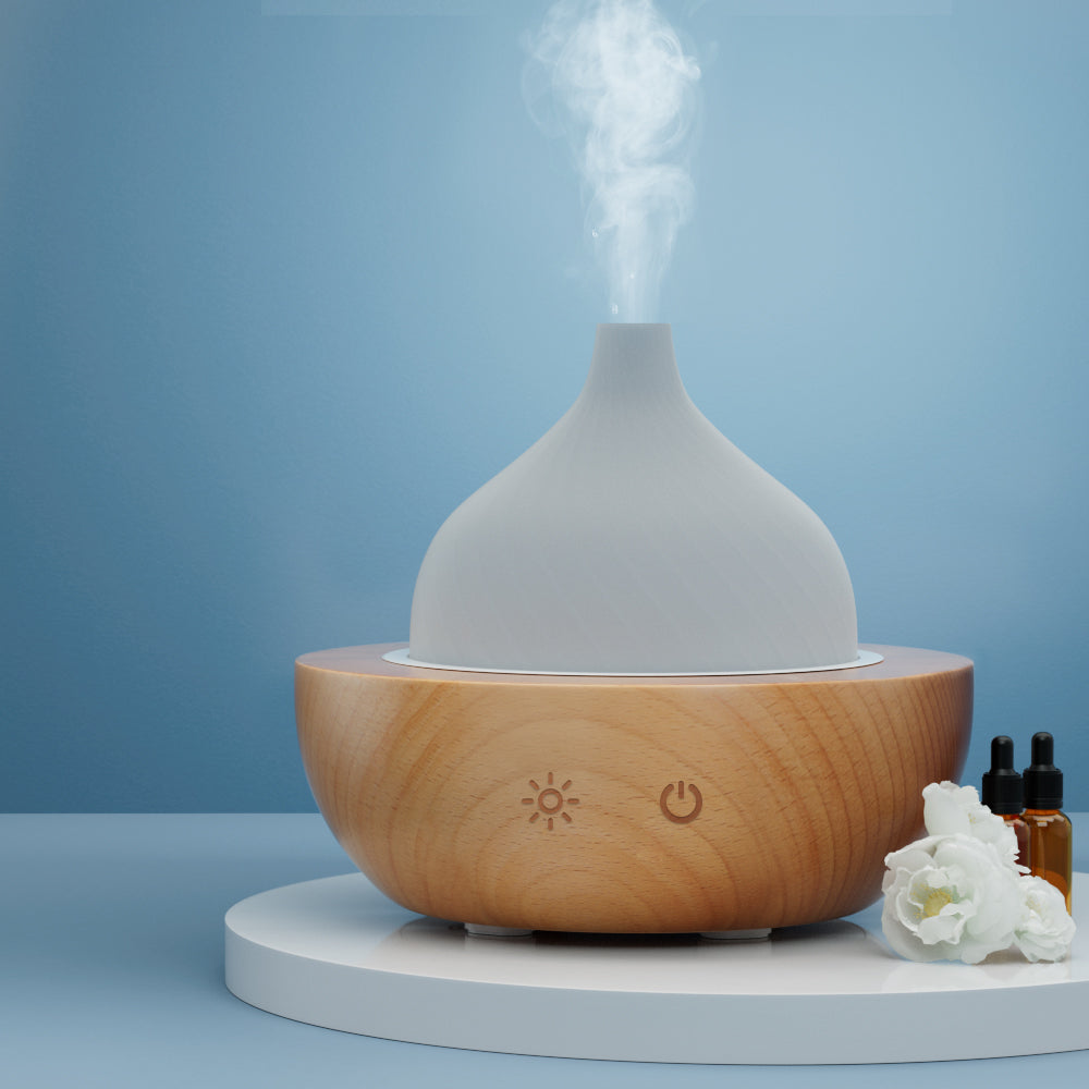 Devanti Ultrasonic Essential Oil Diffuser with LED Night Light and Humidifier - Glass and Wood Design