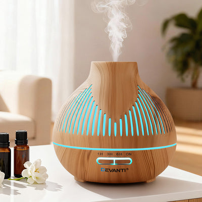 Devanti Ultrasonic Aroma Diffuser Aromatherapy 400ml LED Lights Iron Humidifier Forest Light wood grain