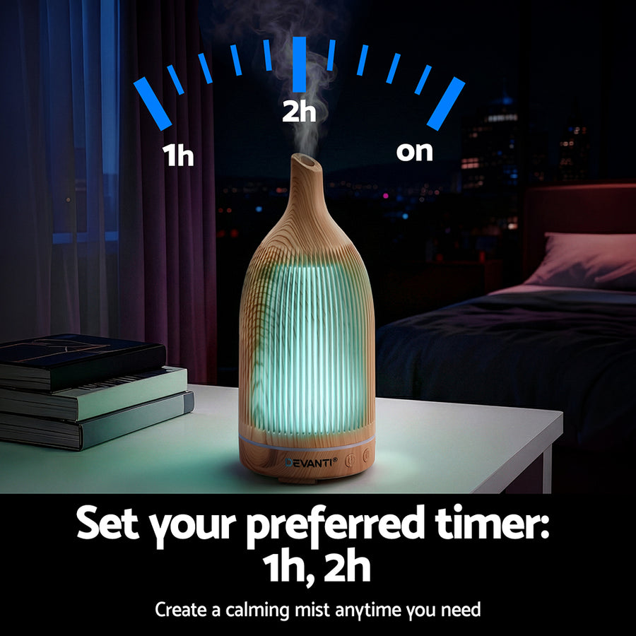 Devanti Ultrasonic Aroma Diffuser Aromatherapy 200ml LED Lights Iron Humidifier Forest Light wood grain