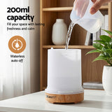 Devanti Ultrasonic Aroma Diffuser Aromatherapy 200ml LED Lights Iron Humidifier Forest Light wood grain - Low Angle