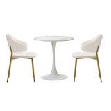 Oikiture 60cm Round Dining Table with 2x Dining Chairs Sherpa Gold&White - 45-Degree Angle