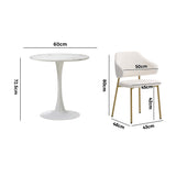 Oikiture 60cm Round Dining Table with 2x Dining Chairs Sherpa Gold&White - Rear View