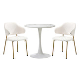 Oikiture 60cm Round Dining Table with 2x Dining Chairs Sherpa Gold&White
