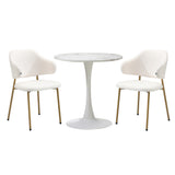 Oikiture 60cm Round Dining Table with 2x Dining Chairs Sherpa Gold&White - Extra Image