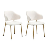 Oikiture 60cm Round Dining Table with 2x Dining Chairs Sherpa Gold&White