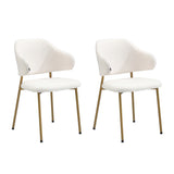 Oikiture 60cm Round Dining Table with 2x Dining Chairs Sherpa Gold&White - Front View