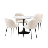 Oikiture 90cm Round Dining Table with 4PCS Chairs Sherpa White