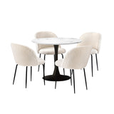 Oikiture 90cm Round Dining Table with 4PCS Chairs Sherpa White