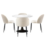 Oikiture 90cm Round Dining Table with 4PCS Chairs Sherpa White - 45-Degree Angle