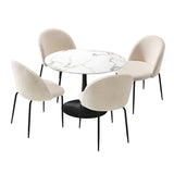Oikiture 90cm Round Dining Table with 4PCS Chairs Sherpa White