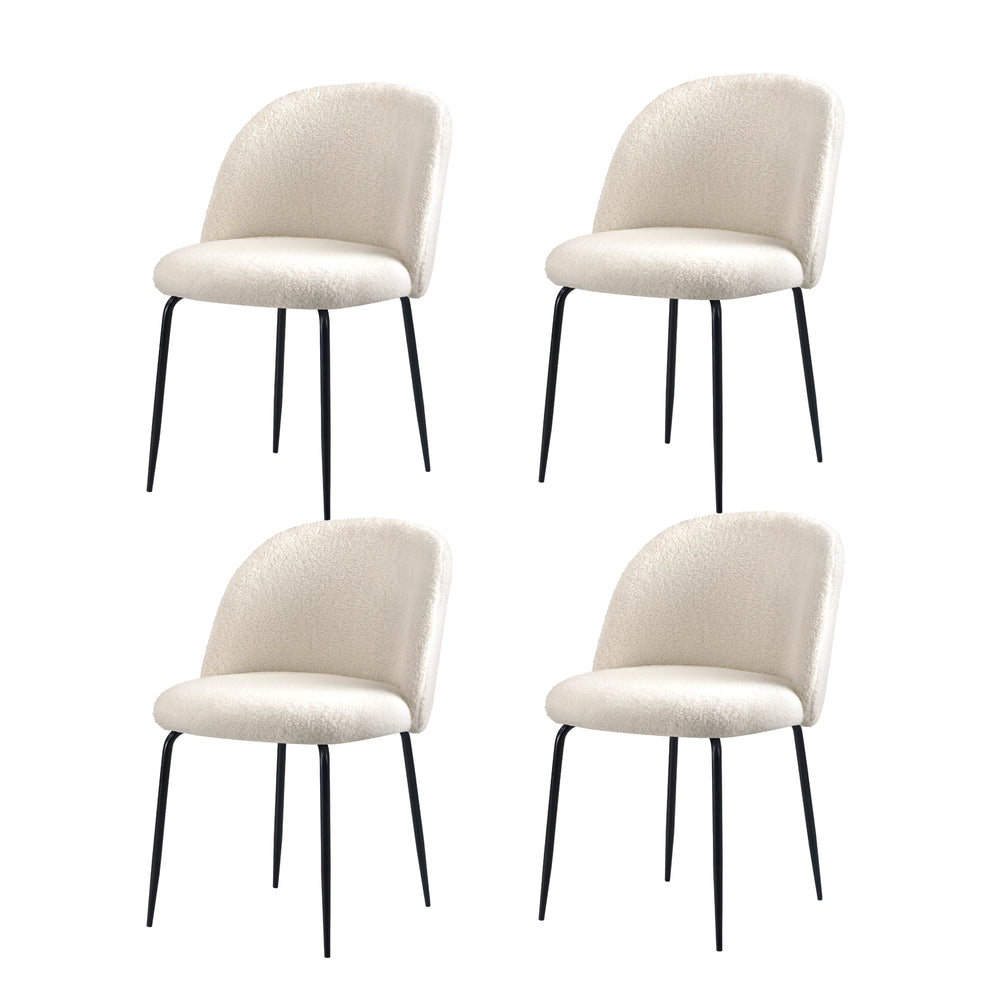 Oikiture 90cm Round Dining Table with 4PCS Chairs Sherpa White
