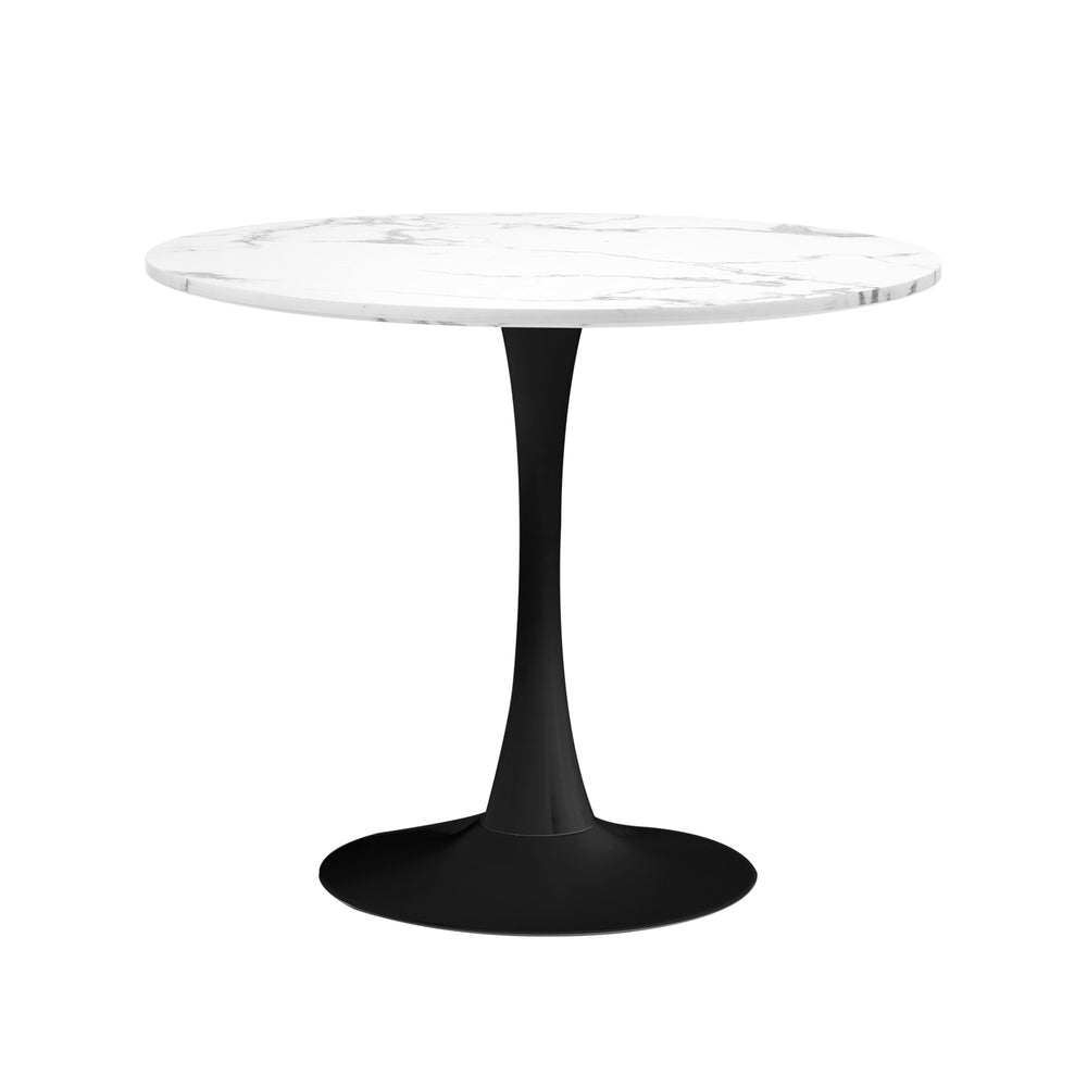 Oikiture 90cm Round Dining Table with 4PCS Chairs Sherpa White