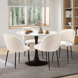 Oikiture 90cm Round Dining Table with 4PCS Chairs Sherpa White