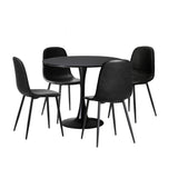 Oikiture 90cm Round Dining Table with 4x Dining Chairs PU Leather Black