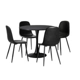 Oikiture 90cm Round Dining Table with 4x Dining Chairs PU Leather Black - Extra Image