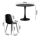 Oikiture 90cm Round Dining Table with 4x Dining Chairs PU Leather Black - Rear View