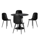 Oikiture 90cm Round Dining Table with 4x Dining Chairs PU Leather Black - Close-Up Angle
