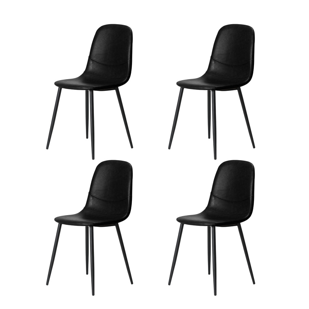 Oikiture 90cm Round Dining Table with 4x Dining Chairs PU Leather Black