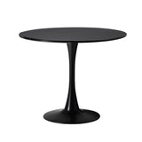 Oikiture 90cm Round Dining Table with 4x Dining Chairs PU Leather Black - Front View