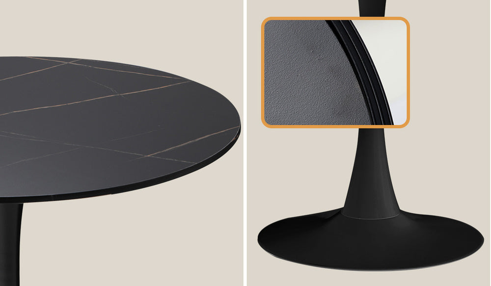 Oikiture 90cm Round Dining Table with 4x Dining Chairs PU Leather Black