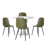 Oikiture 90cm Round Dining Table with 4x Dining Chairs PU Leather Green - Rear View